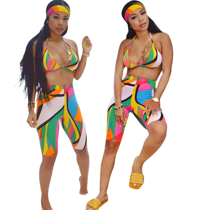 S3330 Sweetpants Three-Piece Set With Headscarf Six Colors Women's Fashion Outfit Short Skirt Set From China Mainland