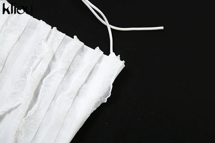 kliou Stacked Ruched 2 Piece Set Women Solid Halter Bandage Irregulary Camis+Tie Dye Vintage Mini Skirts Female Sexy Attirewear