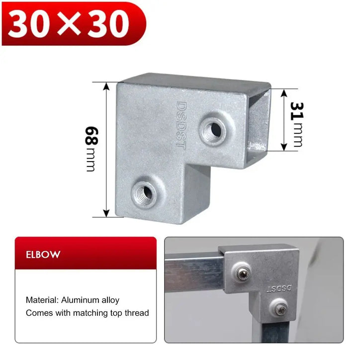 New Aluminum Alloy Square Tube Fixed Pipe Clamp Connector Accessories Aluminum Alloy Elbow Three-way Square