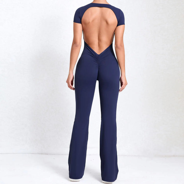 Women Sports Flared Pants Fitness Rompers Stretch Workout Bodysuits Jumpsuit Long Sleeves Gym Set Women's Yoga Suit Sportswear