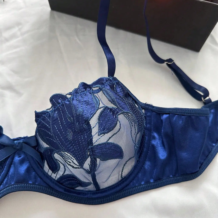 2024 Floral Embroidery Sexy Lingerie Set Women Thin Transparent Bralette Lace Push Up Bra Panty 2 Piece Sensual Lingerie Woman S