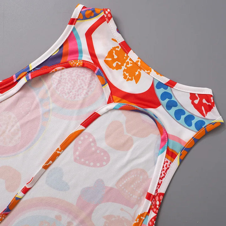 BKLD One Pieces Clothes For Women 2024 Summer New Streetwear Fashion Printed Sleeveless Open Back Bodysuit Shorts Romper