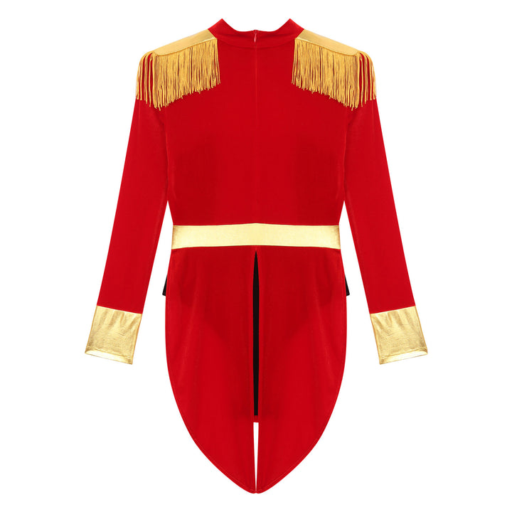 Womens Circus Ringmaster Costume Jumpsuit Halloween Carnival Party Long Sleeve Tailcoat Velvet Fringed Sexy Cosplay Bodysuit