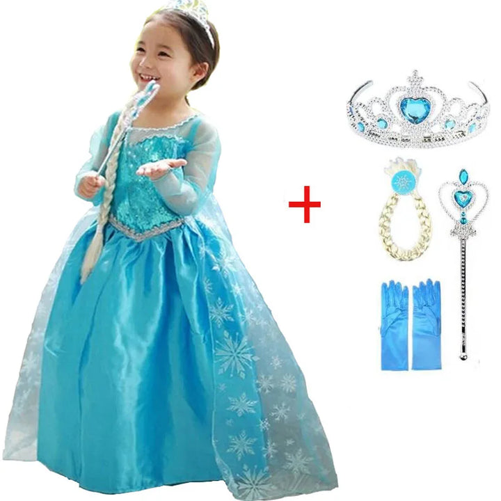 2024 New Elsa Dress Girls Halloween Cosplay Costume Princess Dresses For Kids Christmas Birthday Fancy Party Vestidos Menina