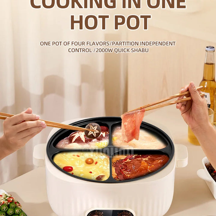 6L Four-Grid Hot Pot Machine Multi Cooker Household Large Capacity Electric Cooking Pot