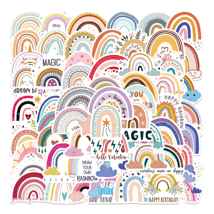 60pcs Cartoon Rainbow Stickerfor Gift Package Card Envelope Wrapping Party Baking Small Business Travel Luggage Classic Sticker