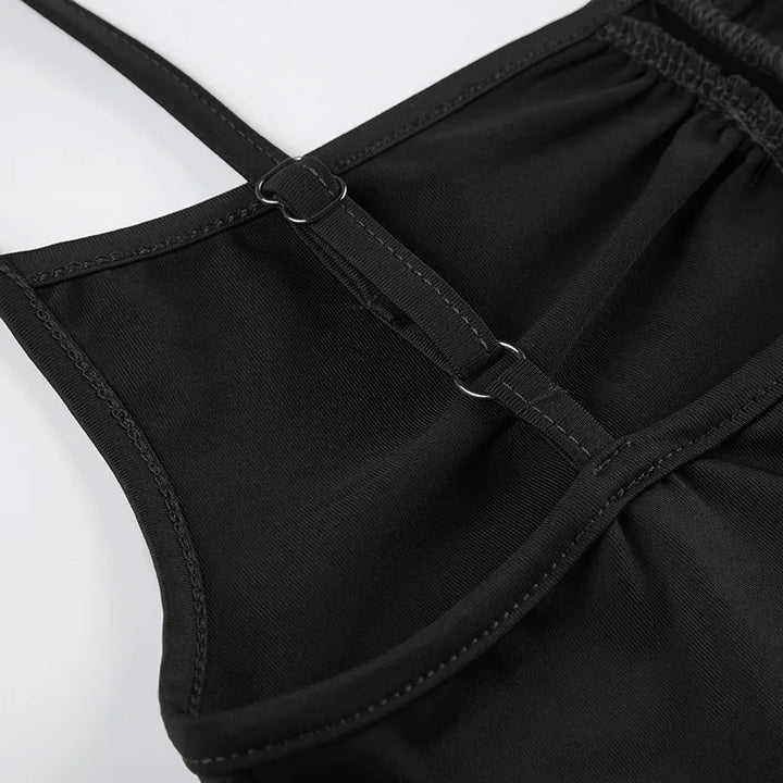 Sweetown Women's Sleeveless Skinny Shirring Bodysuit Spaghetti Strap Black Solid Simple Basic Sexy Camisole for Vacation