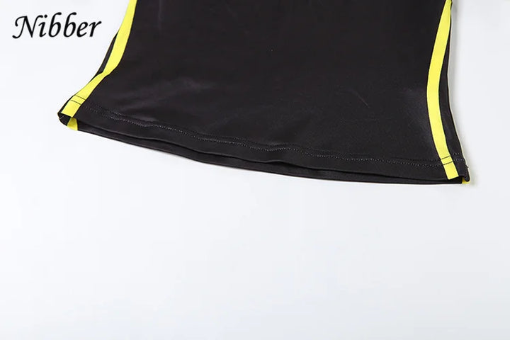 Nibber Women Tracksuit 2 Piece Set Stroke Tight Hipster Letter Print Sporty Casual Crop Tops+Shorts Vitality Matching Outfits