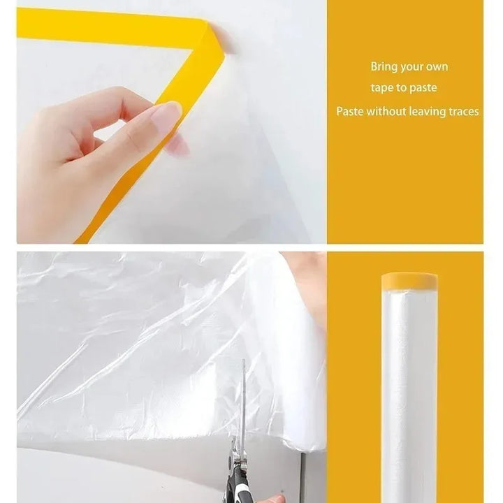 Pre-Taped Masking Films Self-adhesive Cabinet Dust Cover Disposable Cut Dust Film Paint Protection Film Plastic Cloth Sheet Roll