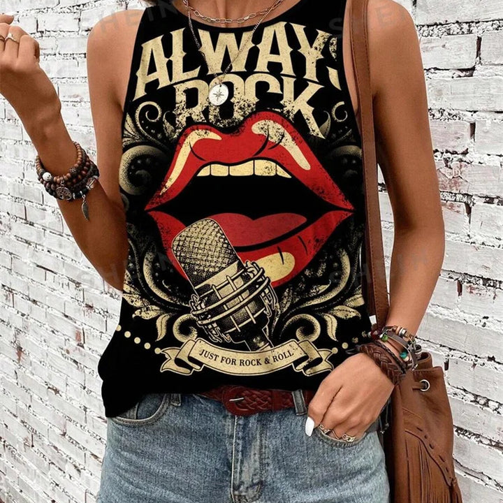 Rock Hip Hop Print Women's Tank Top Summer Street Fashion Women's Crew Neck Tank Top Everyday Casual Women's Sleeveless T-shirt