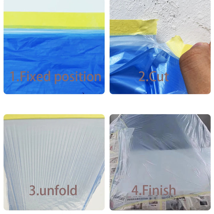 3 Sizes Pre-Taped Masking Film for Auto Painting Covering Tape and Drape Cloth PE Pre-Adhesived Dust Paint Protective Drop Film