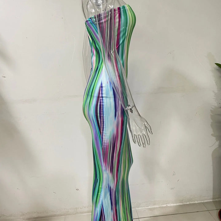 Tie Dye Bodycon Bandage Dress Women Midi Sexy Party Dresses Off Shoulder Strapless Summer Y2k Club Beach Elegant Long Vestidos