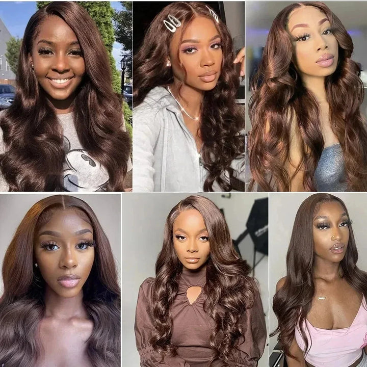 #4 Chocolate Brown Wig Body Wave 13x4 HD Transparent Lace Front Human Hair Wigs Biazilian Colored Wigs For Women