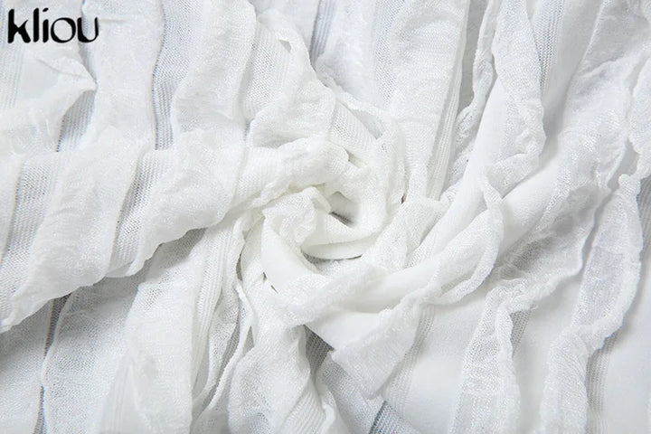 kliou Stacked Ruched 2 Piece Set Women Solid Halter Bandage Irregulary Camis+Tie Dye Vintage Mini Skirts Female Sexy Attirewear