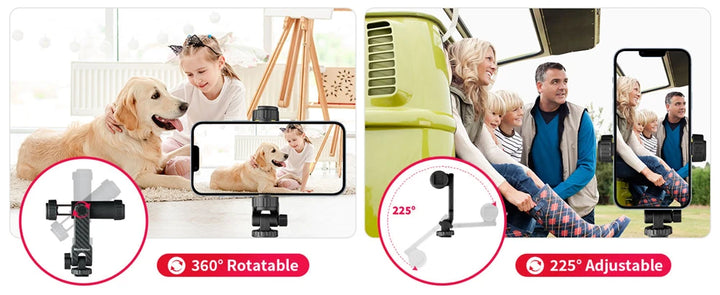 Camera Hot Shoe Phone Holder Mount Clamp Clip w 2 Cold Shoe 1/4'' Tripod Adapter Stand Mic Fill Light for Smartphone TikTok Vlog