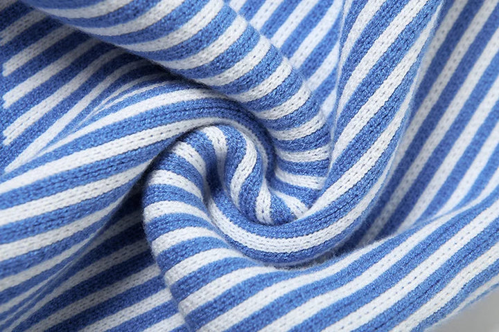 Nibber Crochet Bandage Playsuits Women Low-Neck Contrast Striped Patchwork Long Sleeve Autumn Fit Trend Vacation Skinny Romper