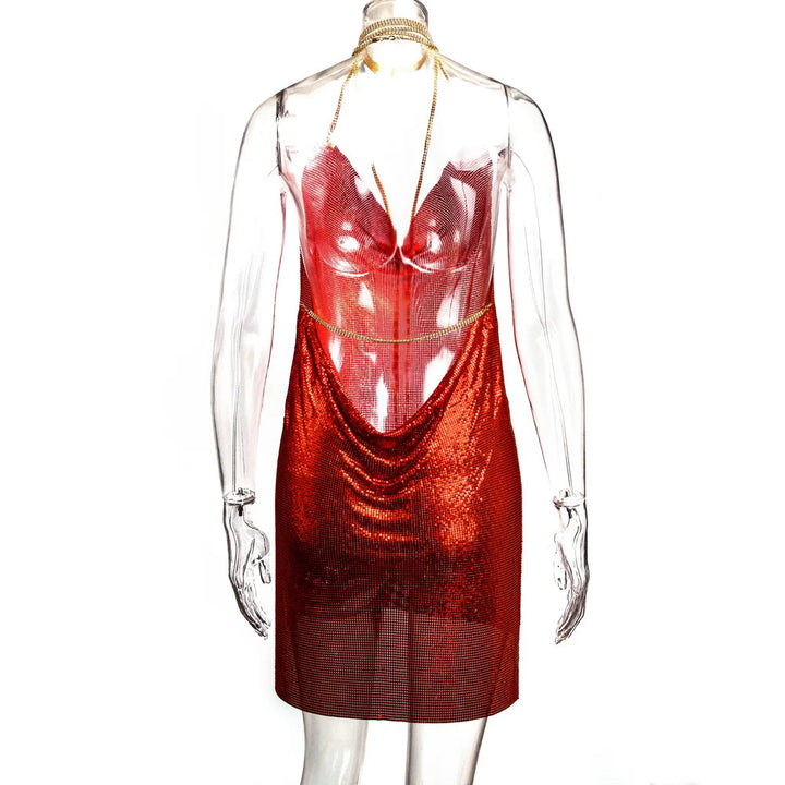 Sexy see through Chain Sequin summer dress women backless mini birthday party dress night club outfits evening dresses vestidos