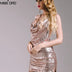 Missord Mini Sequin Night Club Dresses Sexy Women Deep-V Halter Split Backless Metal Reflective Spaghetti Strap Gold Dress