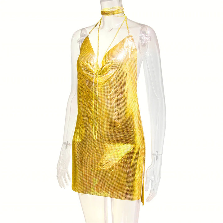 Sexy see through Chain Sequin summer dress women backless mini birthday party dress night club outfits evening dresses vestidos