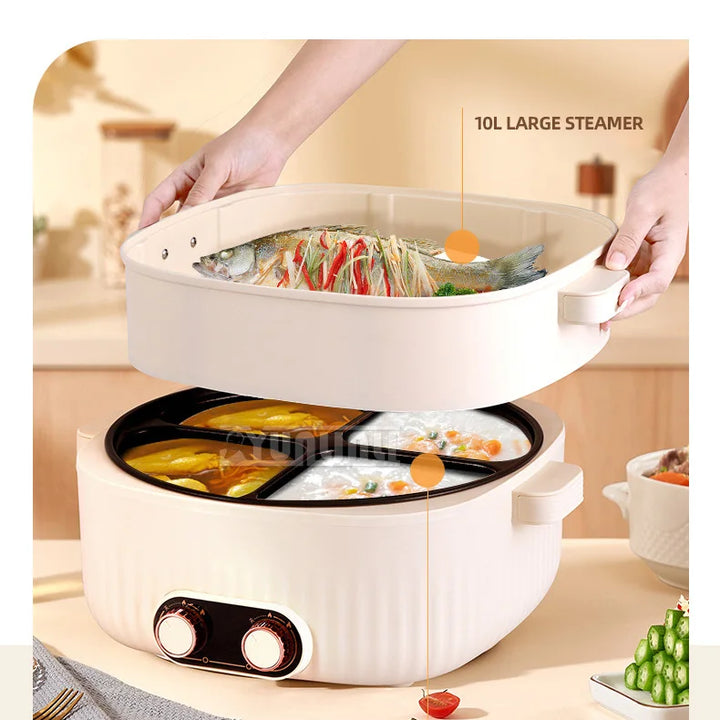 6L Four-Grid Hot Pot Machine Multi Cooker Household Large Capacity Electric Cooking Pot