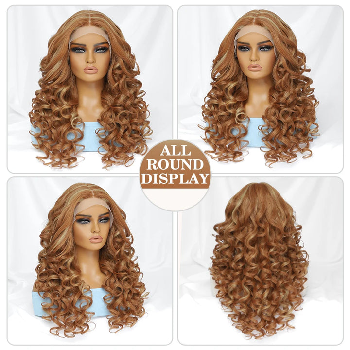Synthetic Black Brown Curly Wig Lace Front Wigs For Women Blonde Orange Female Lace Wig Daily Use 13X4X1 Cosplay Hair