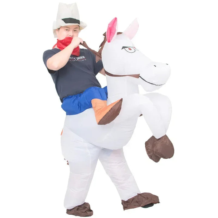Adult Children Western Cowboy Riding Inflatable Costume Little Grey Horse Bull Riding Bar Halloween Show Out Dress
