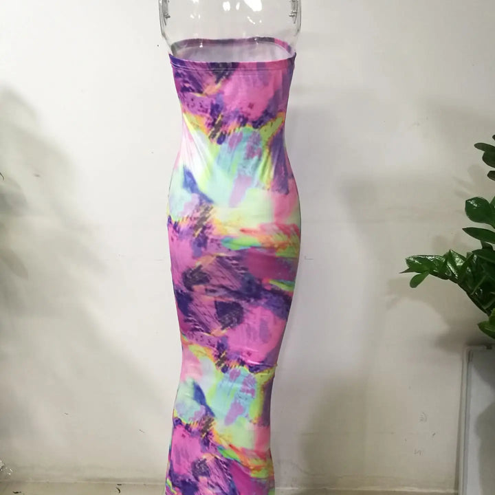 Spring And Summer Dresses For Women Chest Wrap Printed Off Shoulder Bandage Slim Sexy Long Dress 2023 New Fashion party MsChuh