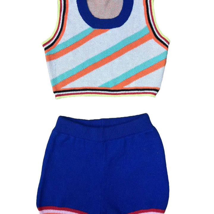 CM.YAYA Knit Ribbed Fashion Women's Set Striped Tank Top and Shorts Suit 2023 Summer Chic Two 2 Piece Set Outfit Tracksuit