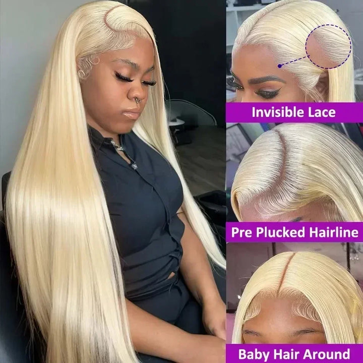 34 36 Inch HD Transparent 13x4 13x6 Full Frontal Lace 613 Blonde Colored Straight Human Hair Wigs Lace Front Wigs 200 Density