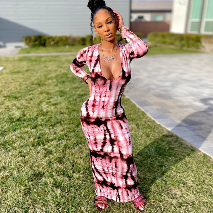 Spring and Autumn New Women's V-neck Stripe Long Sleeve Tight Fit Sexy Dress for Women