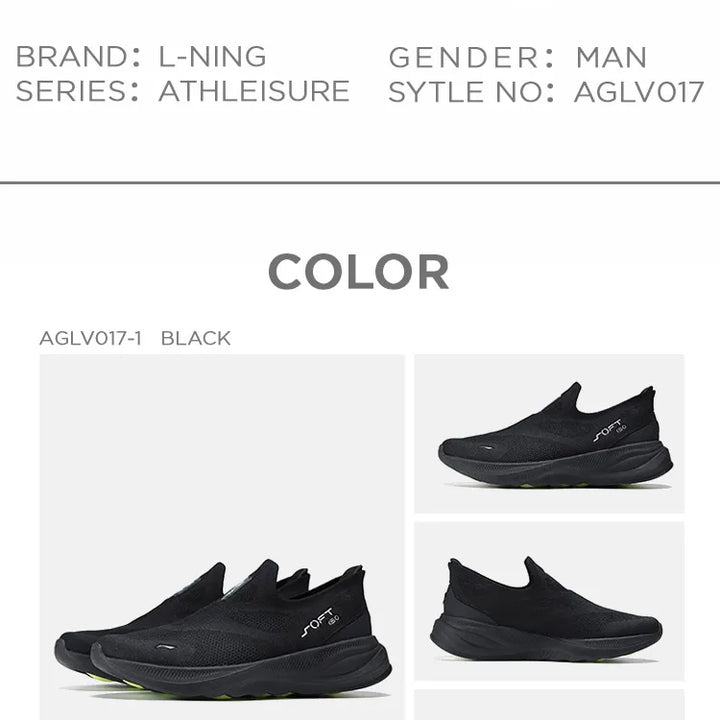 LI-NING Mens SOFT GO 2 Knit Slip-on Casual Walking Shoes Cushion Comfort Stable Mesh Jogging Daily Sports Sneaker AGLV017