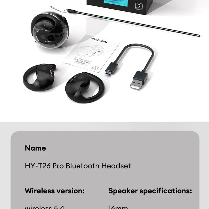 Choice HYUNDAI HY-T26 Pro Wireless Bluetooth 5.4 Earphones Ultra Hardware HIFI Sound quality Headphones 24h Long Battery Life