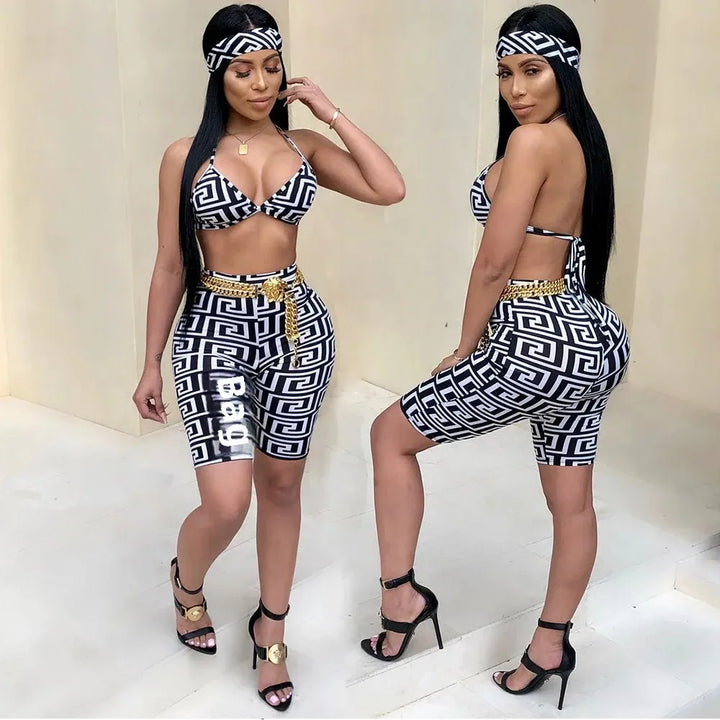 S3330 Sweetpants Three-Piece Set With Headscarf Six Colors Women's Fashion Outfit Short Skirt Set From China Mainland