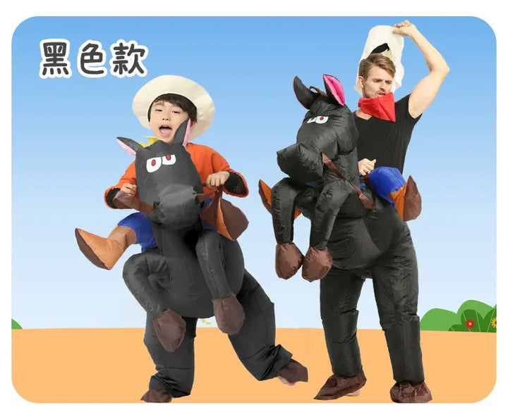 Adult Children Western Cowboy Riding Inflatable Costume Little Grey Horse Bull Riding Bar Halloween Show Out Dress