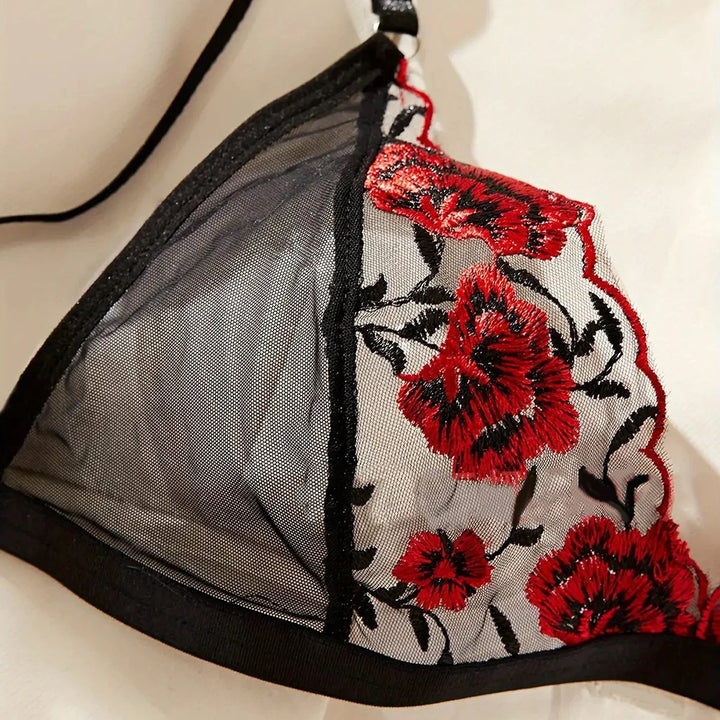 2 Piece Women Sexy Lingerie Set See-Through Bra Floral Embroidery Sheer Underwear Intimates Bra And Panty Transparent Bra