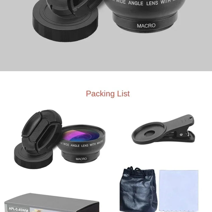 Phone Lens Kit 0.45x Super Wide Angle & 12.5x Super Macro Lens HD Camera Lentes for IPhone 6S 7 Xiaomi All Cellphone 1pcs