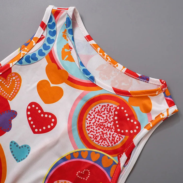 BKLD One Pieces Clothes For Women 2024 Summer New Streetwear Fashion Printed Sleeveless Open Back Bodysuit Shorts Romper