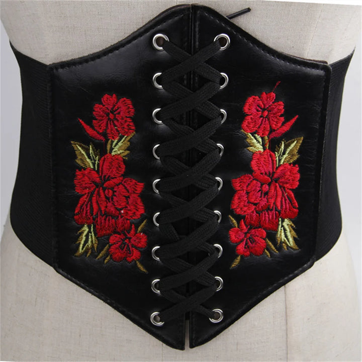 UYEE Punk Bembroidery Pendant Corset For Women Wide Belts Gothic PU Leather Cummerbund y2k Girl Slimming Waistband Female