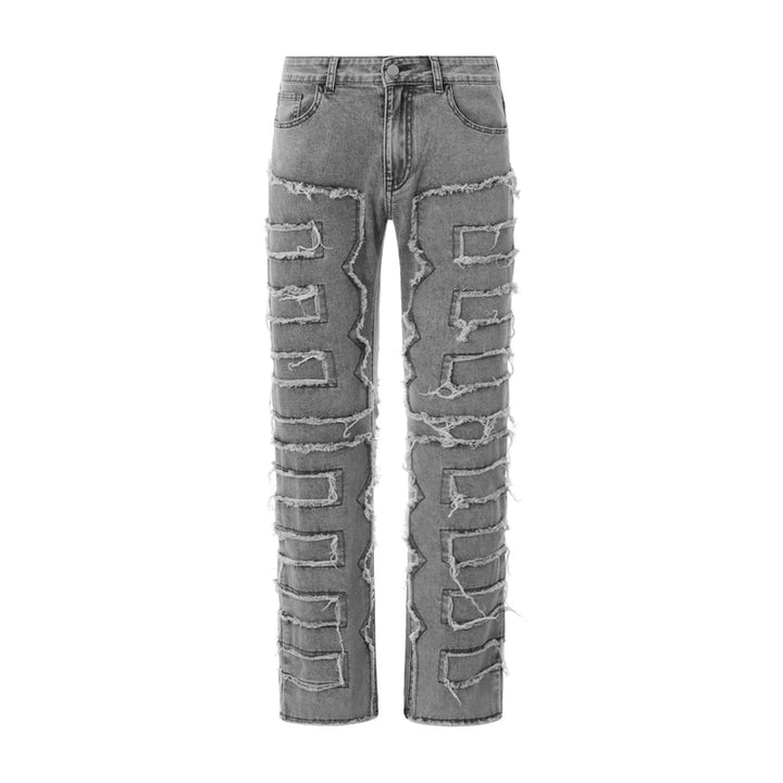 Men Skinny Pants Vintage Patch Frayed Denim Pants Spring Fall Casual Leggings Trousers with Pockets