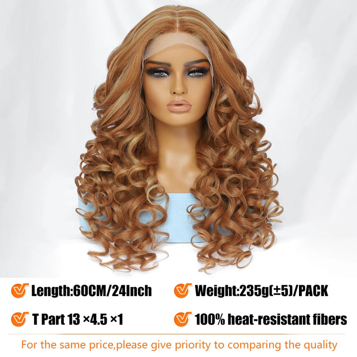 Synthetic Black Brown Curly Wig Lace Front Wigs For Women Blonde Orange Female Lace Wig Daily Use 13X4X1 Cosplay Hair