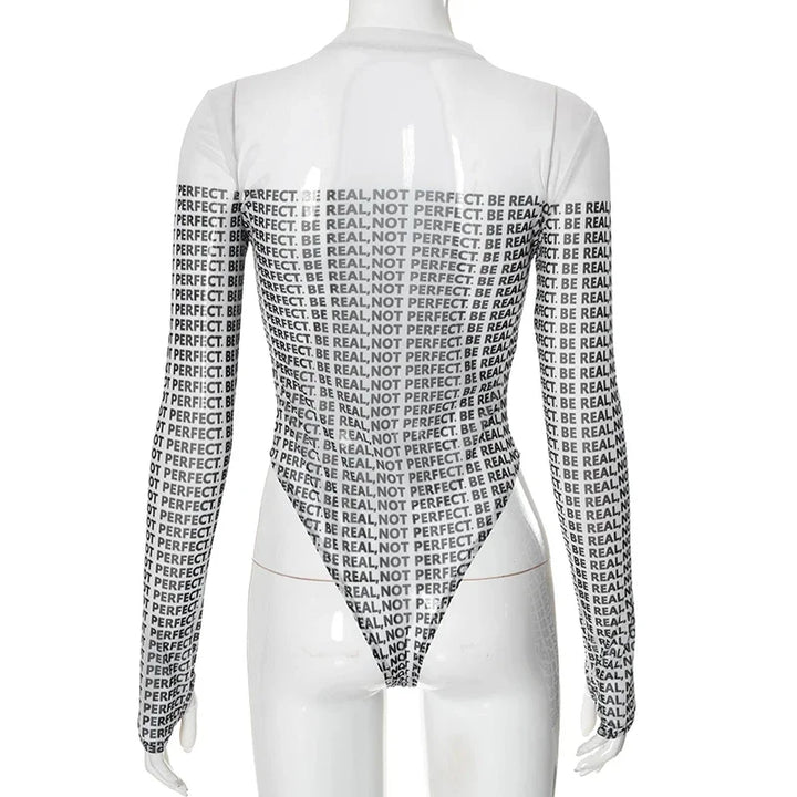2024 new Sexy See Thorugh Bodysuit Womens Long Sleeve Graphic One Pieces T-Shirt Corset Tops Autumn High Waist Mesh Jumpsuits