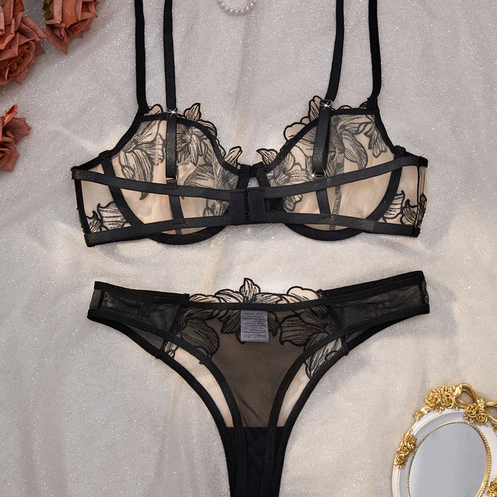 Elegant Black Sexy Nighty Underwire Bra Underwear Set Party Club Night Women Chef Ultrathin Underwear set