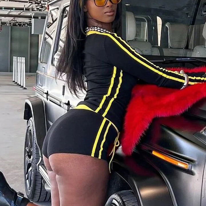 Nibber Women Tracksuit 2 Piece Set Stroke Tight Hipster Letter Print Sporty Casual Crop Tops+Shorts Vitality Matching Outfits