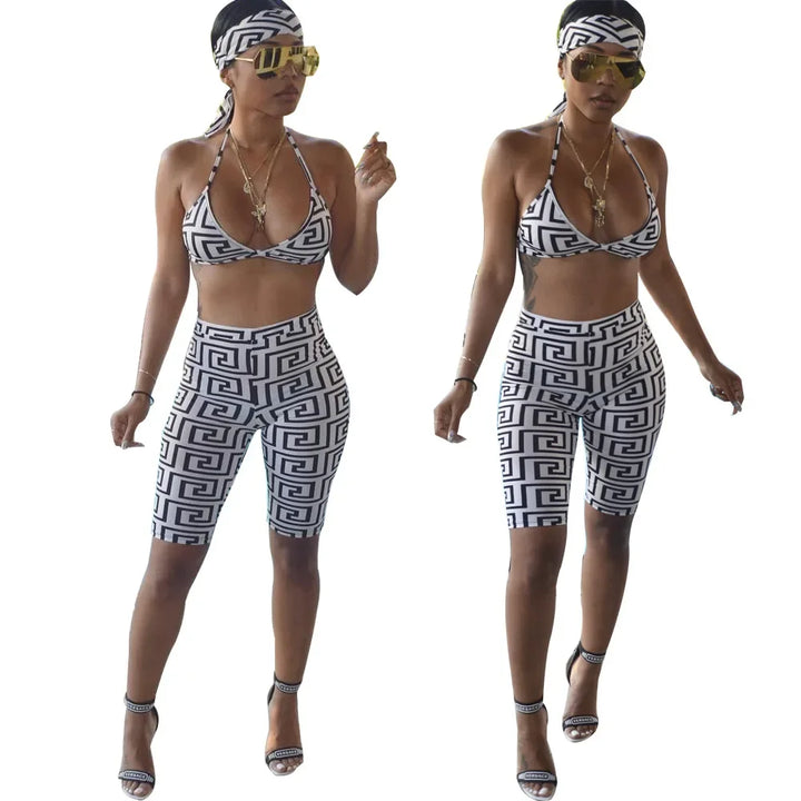 S3330 Sweetpants Three-Piece Set With Headscarf Six Colors Women's Fashion Outfit Short Skirt Set From China Mainland