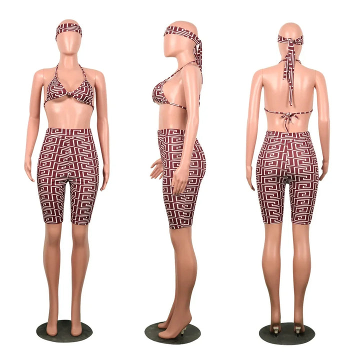 S3330 Sweetpants Three-Piece Set With Headscarf Six Colors Women's Fashion Outfit Short Skirt Set From China Mainland