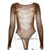 Fantoye Sexy Mesh Transparent Long Sleeve Skinny High Stretch Hollow Out Solid Thin Female Bodysuit Club Wear New Hot