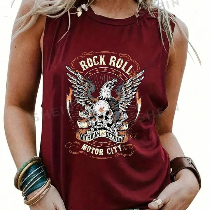 Rock Hip Hop Print Women's Tank Top Summer Street Fashion Women's Crew Neck Tank Top Everyday Casual Women's Sleeveless T-shirt