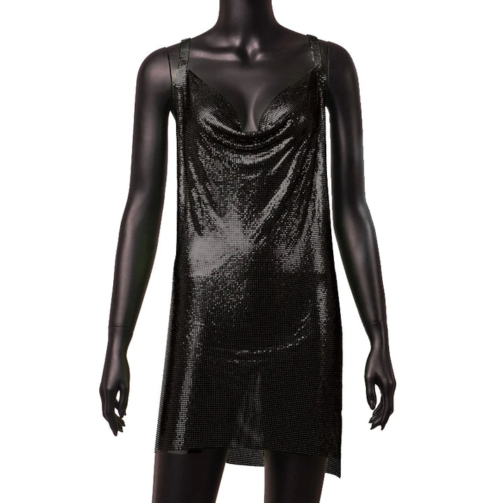 90s Rave Outfit Glitter V-Neck Lace Up Sequins Dress Y2K Clubwear Sexy Backless Bodycon Metal Mini Dress Party Cloth Vestidos