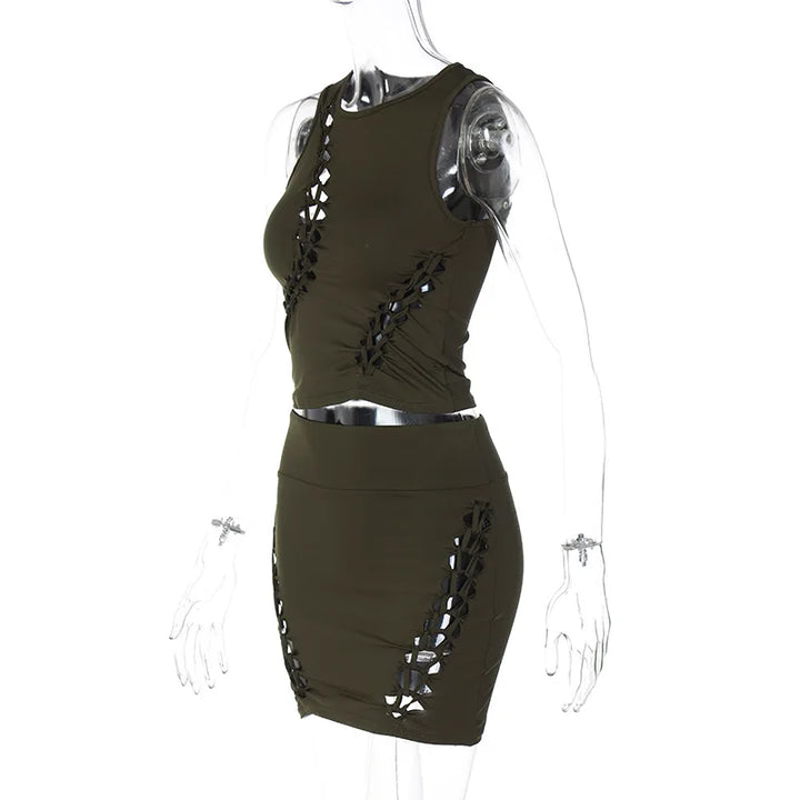 Dulzura Women 2024 Autumn Tank Tops Mini Skirts Party Club Streetwear Two Piece Matching Sets Wholesale Items For Business S3211