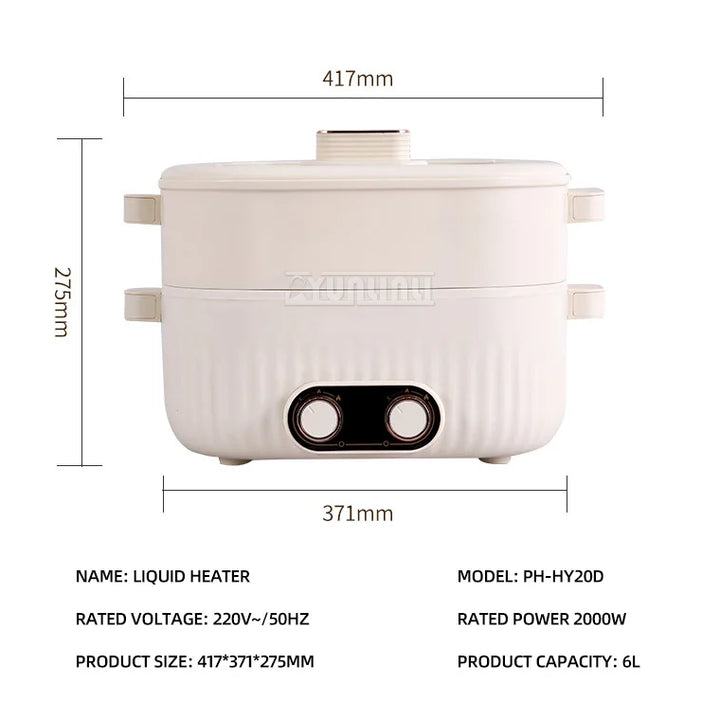 6L Four-Grid Hot Pot Machine Multi Cooker Household Large Capacity Electric Cooking Pot